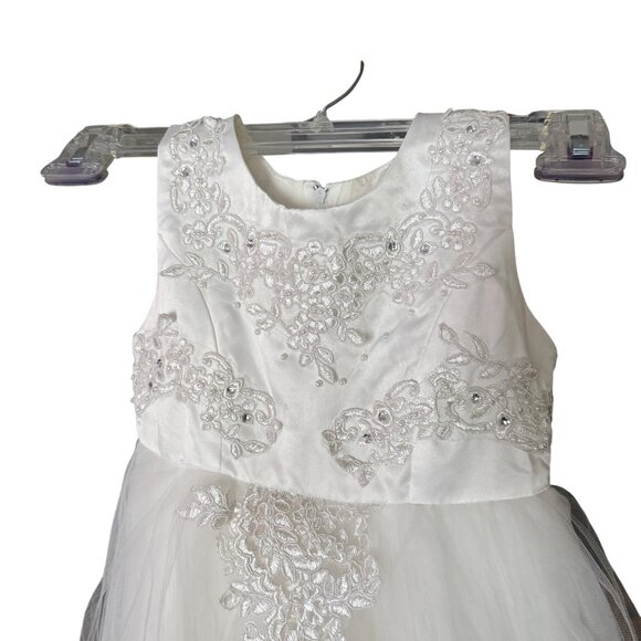 Just Couture Girls Sleeveless White Lace Embroidered High-Low Dress With Tulle O - Picture 2 of 8